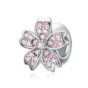 Pink Cherry Blossom Flower Charm Stopper for Women Silver plating Charms Bracelet & Bangle Jewelry