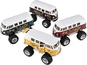 Forest & Twelfth Die-cast VW Bus Toy – 1962 Classical Volkswagen Bus with Big Wheels Realistic Vintage Decor Toy Car with Pull-Back Action & Opening Doors and Windows (Set of 4)