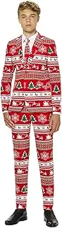 [OppoSuits] Fun Christmas Suits for Teen Boys Aged 10-16 Years - Full Set: Jacket, Pants and Tie