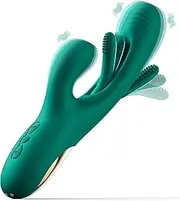 Vibrator Dildo Rabbit Sex Toy - G-spot Vibrator Massager for Women Clitoris Nipples Stimulation, 3 in 1 Sex Toy with 14 Vibrations and 7 Tongue Licking and Slapping, Adult Sex Toy (Emerald)