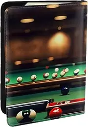 [EdWal] Billiard Print Passport Cover with Credit Card Holder Leather Passport Case, for Women Men Family ID Travel, Black, One Size