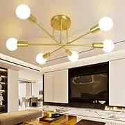 KEPHTH Modern Sputnik Chandelier Ceiling Light Fixture with 6 Lights Black Mid Century Semi Flush Mount Ceiling Lights for Bedroom, Dining Room, Living Room, Kitchen, E27 Base, Bulbs Not Included