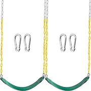 TURFEE 2 Pack Green Swing Seats Heavy Duty with 66" Chain, Swing Set Accessories Replacement with Snap Hooks for Kids Outdoor Play Playground, Trees, Swing Set, Playground(Green)