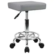 Square Rolling Stool with Foot Rest PU Leather Height Adjustable Spa Grey