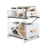 ACA 2-Tier Kitchen Organizer Countertop Storage Basket Under Sink Spice Sauce Rack White