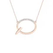 10k Rose Gold Round Diamond Initial Q Letter Necklace 1/20 Cttw