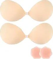 [SAMFLAG] Sticky Strapless Bra Strapless Push Up Bra with Nipple Covers, Silicone Adhesive Cups, Washable, Adhesive Bra