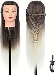 Mannequin Head Hair Styling Training Manikin Cosmetology Doll Head Synthetic Fiber Hair For Hairdresser And Free Clamp Hold(T4-613)