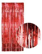 Tinsel Curtain Foil Metallic Fringe Backdrop Party Door Decorations - (200cm x 100cm) - Red