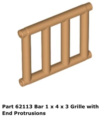 Lego 1x 62113 Medium Nougat Bar 1 x 4 x 3 Grille with End Protrusions 75290