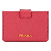 Prada Saffiano Leather Card Case Passcase Card Accordion Peonia Pink NEW