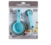 Farberware Professional 9 Pc Measuring Cups and Spoons Set Soft Handle Aqua Gray