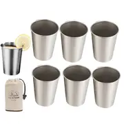 6Pcs 350ml Stackable Stainless Steel Drinking Pint Cups Unbreakable Drinking Water Tumblers