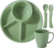 Divided Plates, Students Diet Divided Plates, 4-Compartment Oval Bowl with Fork Spoon and Water Cup for Fruits Vegetables Meat Dessert Grain