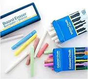 THE UM24 Premium Chalk Bundle - 12 Colored + 12 White Chalk + Chalkboard Eraser - Non-Toxic, Ideal for Kids, Office, Classroom, Home - 1-Pack