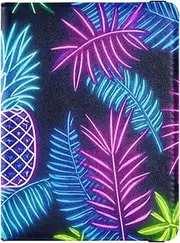 [Amooorous] Summer Neon Pineapple Leaf Leather decorative Passport and Vaccine Card Holder Combo Travel Documents Organizer Protector Travel Passport Wallet With Vaccination Card Slot Waterproof, Summer neon