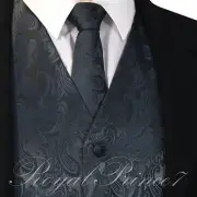 CHARCOAL XS to 6XL Paisley Tuxedo Suit Dress Vest Waistcoat & Neck tie wedding
