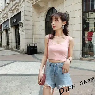 【DIFF】韓版短款彈性背心 彈性緊身 小可愛 短袖t恤 素色 短袖上衣 女裝 衣服【V32】