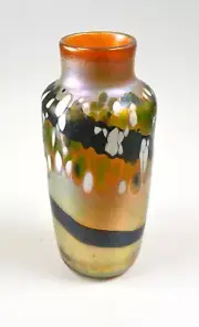 Gold Luster Vase With Green & White Oil Spot Design By Saul Alcaraz.