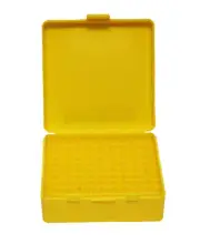 Max-Comp Pistol Ammo Box 100 Round Flip-Top 38 Special 357 Mag - Yellow -PTAB002