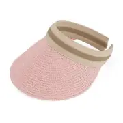 Women's Visor Summer Lady Sun Hat Wide Brim Straw Cap Pink