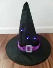 Happy Halloween Light UP Witch Hat (Black and Purple)