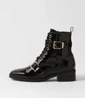 New Mollini Gelous Black Patent Leather Lace Up Boots Womens Shoes Casual