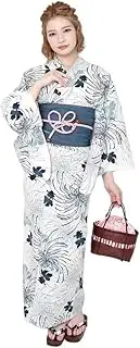 [Yeodong] Yukata Women 100% Cotton 2-Pieces Set with obi Casual Kimono Robe Set Breathable Japanese Clothing Festival Fireworks