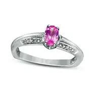 Oval Lab-Created Pink Sapphire and Diamond Accent Antique Vintage-Style Ring in Sterling Silver