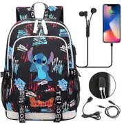 Anime Stitch Movies Usb Charging Backpack Schoolbag Primary Middle School Student Boys Girl Large Capacity Bookbag high quality style 28