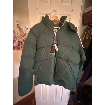 Mens Alpine Design Puffer Jacket Water Repellent Hooded Green Winter Coat