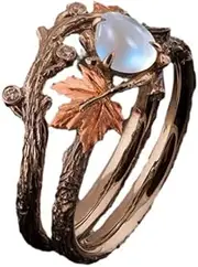 [Generic] Vintage branch ring, rose gold maple leaf, double ring design, light luxury design sense commemorative day gift ring.