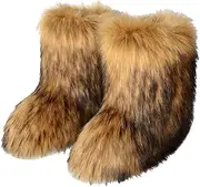 [TangDao] Faux Fur Colorful Snow Boots for Women Winter Boots Fuzzy Fluffy Furry Round Toe Suede Comfortable Plush Warm Short Snow Bootie Flat Shoes Mid-Calf Boots Outdoor Indoor