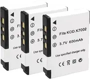 3 Pack KLIC-7002 Replacement Battery 3.7V 600mAh Set for Kodak EasyShare V530 V603 Camera