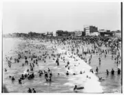 Crowded Venice Beach scene California Old Photo