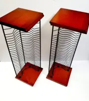 Vintage (2) 28 Slot CD Disc Tower Rack Metal Wooden Ends Ps1 Sega Dreamcast PC
