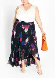 CITY CHIC Michaela Print Skirt in Black Plus Size Medium 18 NWT [RRP $119.95]