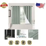 100% Blackout Faux Linen Curtains - Thermal Insulated Drapes 2 Panels Green Bay