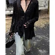 Women's Shirt Plain Daily Stylish Basic Long Sleeve V Neck Regular Tops Work Daily Holiday Buttons Mesh Black Beige Summer