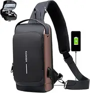 [ESOMAVRIX] Crossbody Bag Men, Sling Bag USB Charging Portable Sling Backpack Anti Theft Zipper Crossbody Bag with Coded Lock & Handle Waterproof Shoulder Backpack Sling Bag for Men Women, Shoulder Backpack/3086