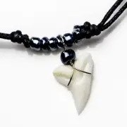 Genuine shark tooth necklace gun metal grey souvenir collectable boys c9