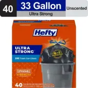 Hefty Ultra Strong Large Trash Can Liners, Black, 33 gallon, 40 Count
