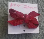NEW BETSEY JOHNSON GUN METAL, RED SPARKLY RHINESTONE BOW ADJUSTABLE RING