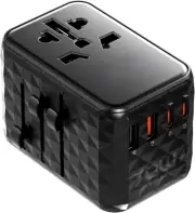THREEKEY 70W GaN Universal Travel UK EU AU US Multi Plug Adapter - Black