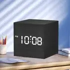 Wooden Digital Alarm Clock Voice Control LED Bedside Clock for Office Room Decor
