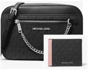 Michael Kors Jet Set Black/Silver Crossbody Bag & Signature Logo Bi-Fold Wallet
