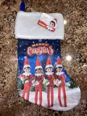 Elf On The Shelf Christmas Stocking w/White Plush Cuff Blue Back Top to Toe New