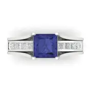3.4 Princess Cut Tanzanite Gem Promise Bridal Band set Sliding 14k White Gold