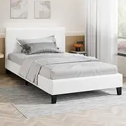 ALFORDSON Bed Frame Bed Base King Single Size, Mattress Platform with Wooden Slats & Adhesive Velcro Strips, Mattress Foundation 150kg Capacity, Boucle White