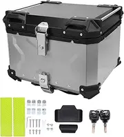 Motorcycle Top Case, 55L Motorcycle Tail Box Bag, Waterproof Aluminum Motorcycle Trunk with Security Lock, Easy Installation with Bottom Plate, Universal Motorcycle Accessories